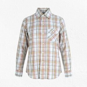 Vintage 1970s Levi's Tan Plaid Retro Casual Classic Button Down Shirt Size XS